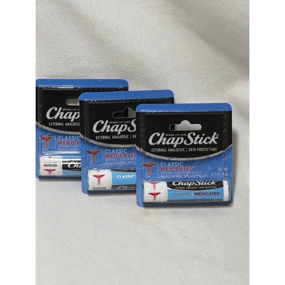 3 Pack ChapStick Classic Medicated External Analgesic Lip Balm 0.15oz Sealed